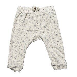 Rabbit Bear Vegetables Gardening Print Beige Gray Pants Baby Size 6-9 Months
